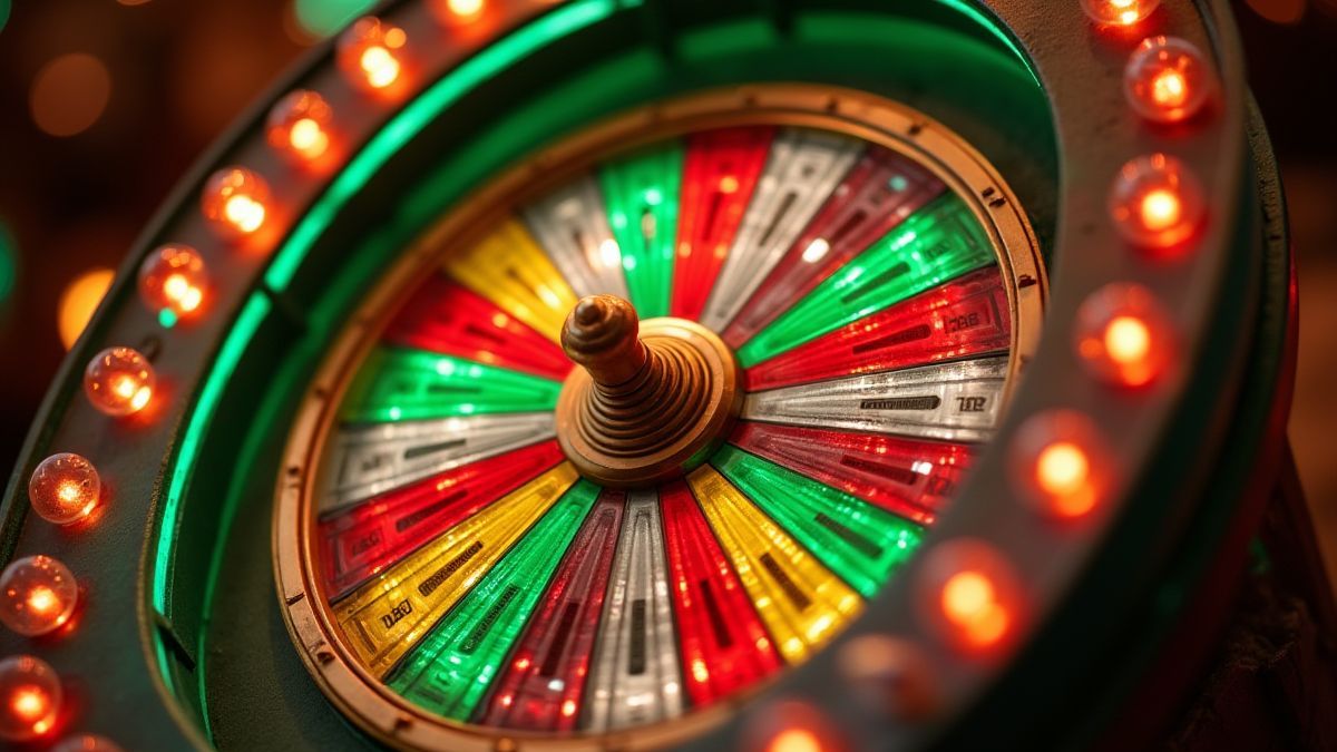 Roue de la fortune avec des segments verts et rouges.