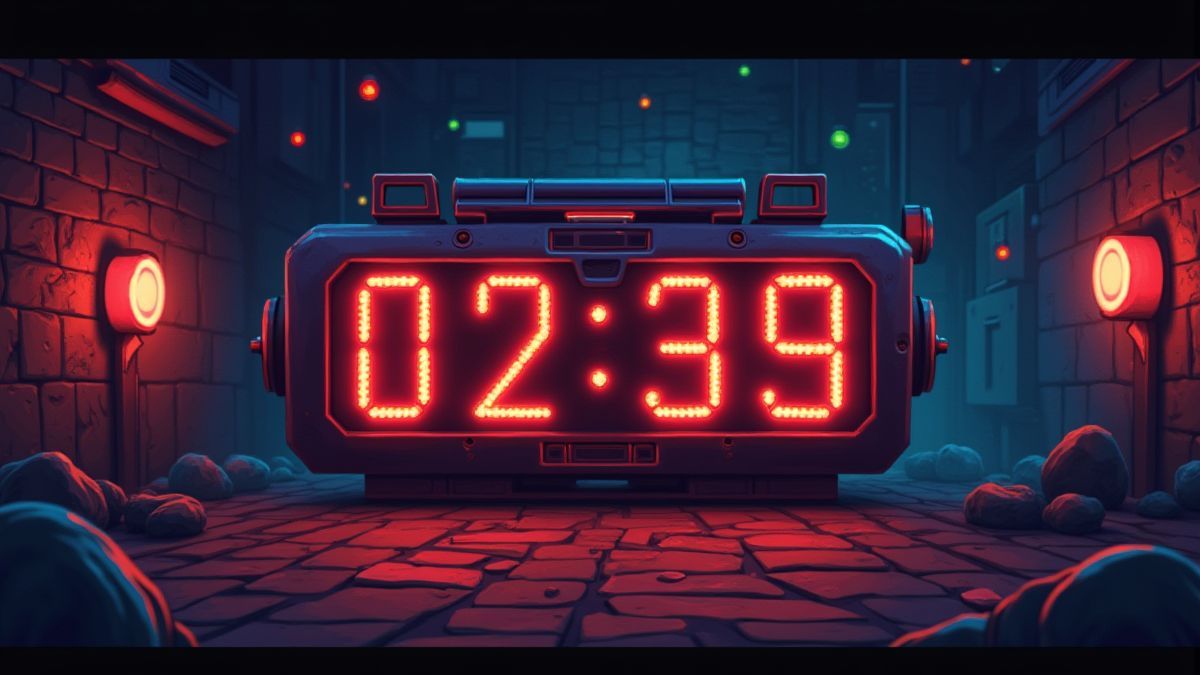 Une bombe avec des lumières clignotantes et un chronomètre décomptant.