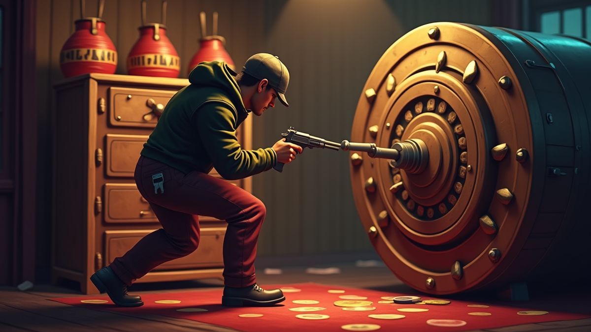 Un voleur plaçant des bombes dans une caisse de casino.