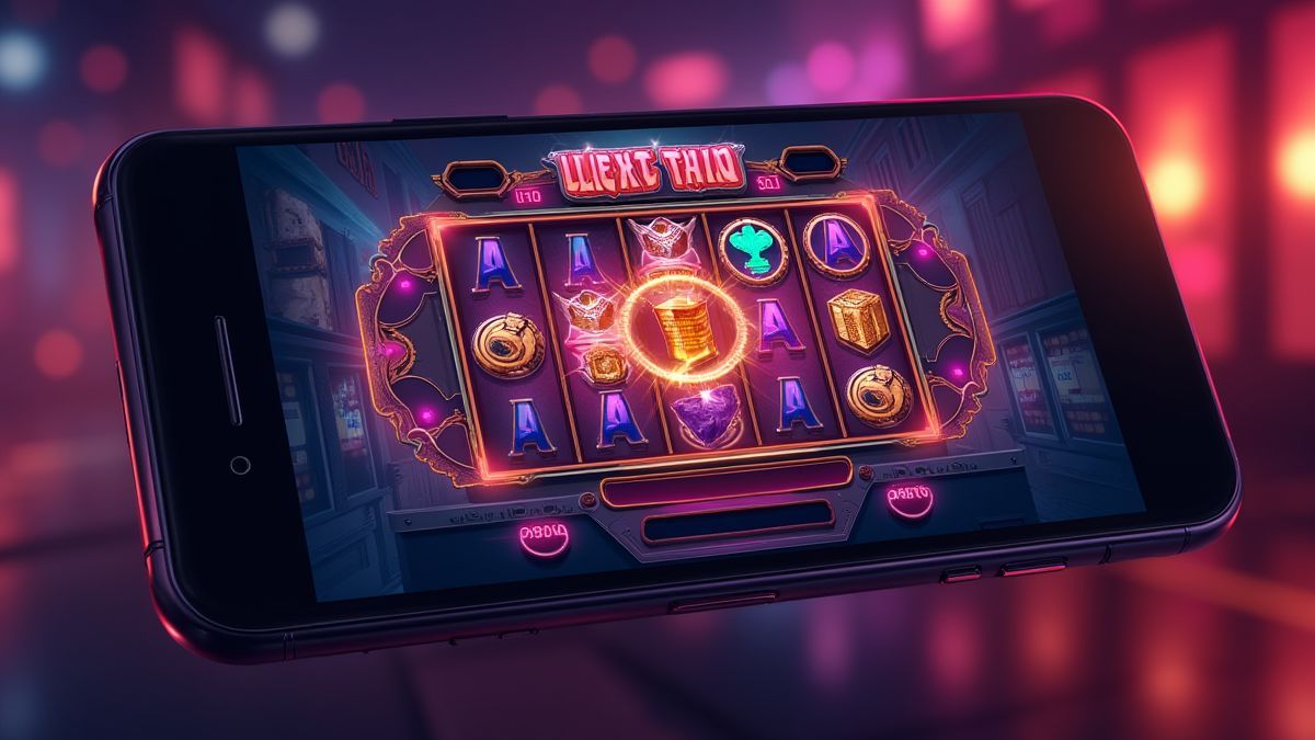 Écran mobile montrant un jeu de braquage avec des couleurs vives.
