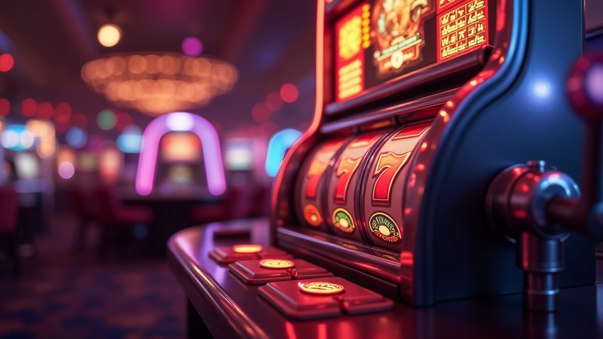 Jogador girando os rolos em um cassino animado e colorido.