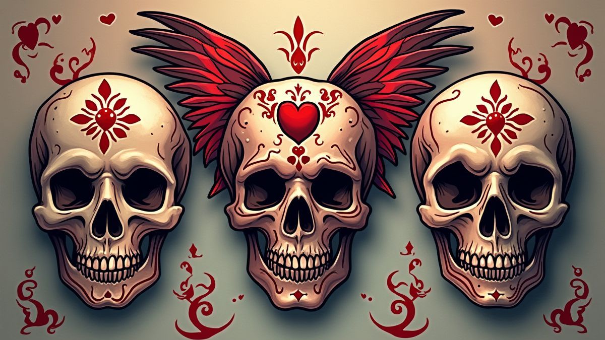 Geanimeerde tattoo-ontwerpen zoals schedels, harten en tribal.