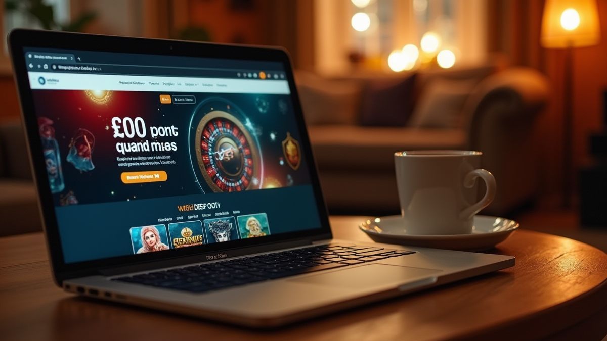 Habitación acogedora con un portátil mostrando un casino en línea.
