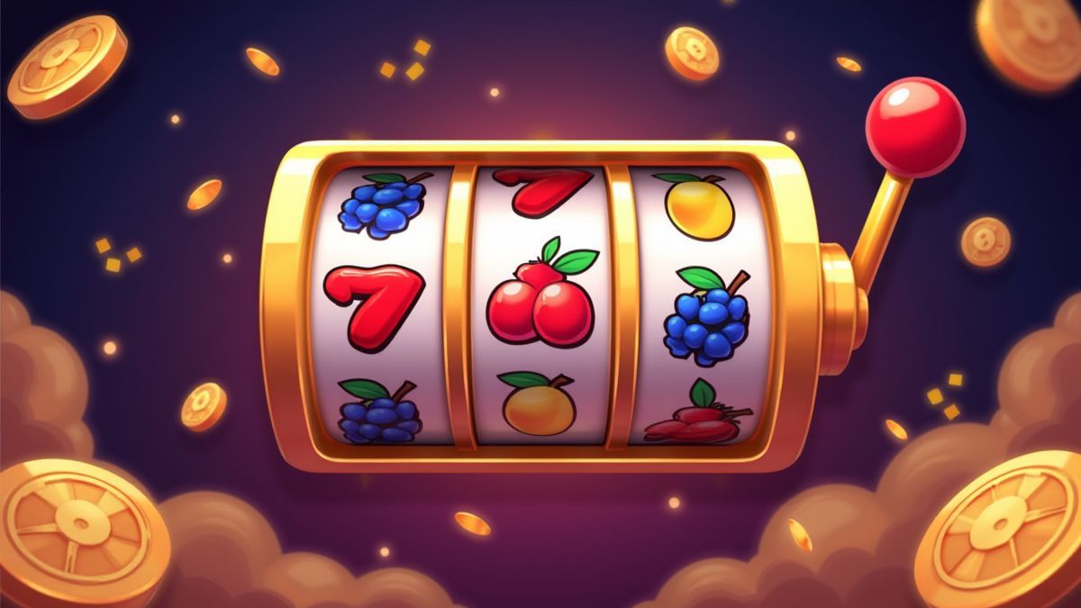 Carretes de tragamonedas girando con símbolos de frutas y bonificaciones.