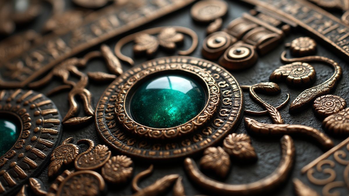 Mayan carvings with details of precious jewels