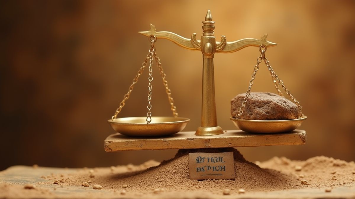 Balanza con temática egipcia que muestra riesgo y recompensa.