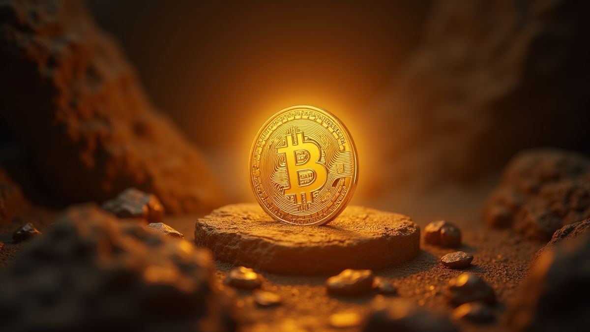 Eine leuchtende Goldmünze in einer antiken Umgebung