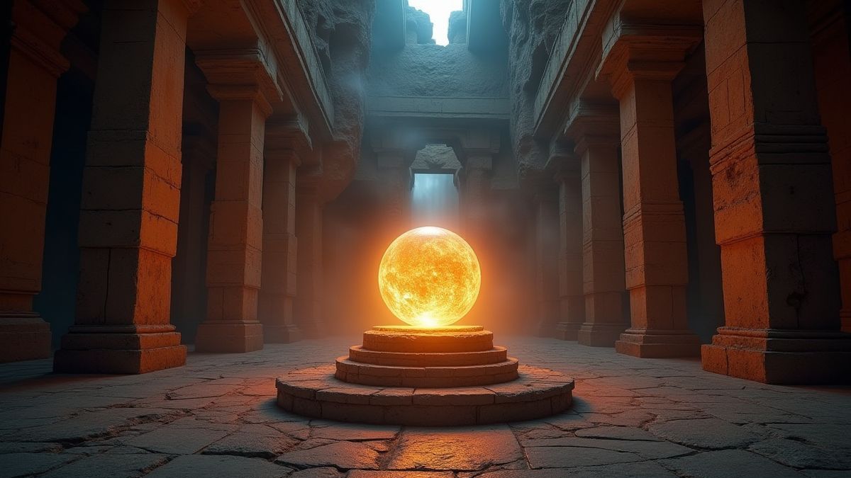 Ein leuchtendes Artefakt in einem alten Tempel