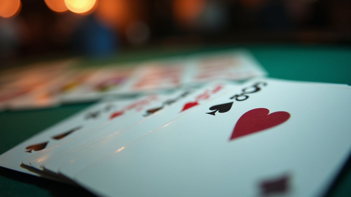 Cartas de poker com valores de dez ou superiores em uma mesa de cassino.