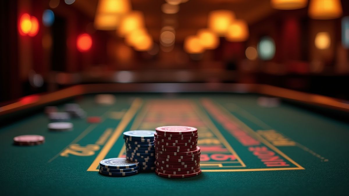 Configuration de casino élégante avec tables de poker et jetons