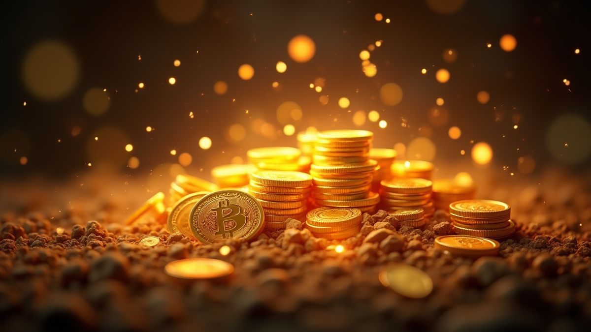 Moedas douradas e multiplicadores brilhantes em um ambiente místico.