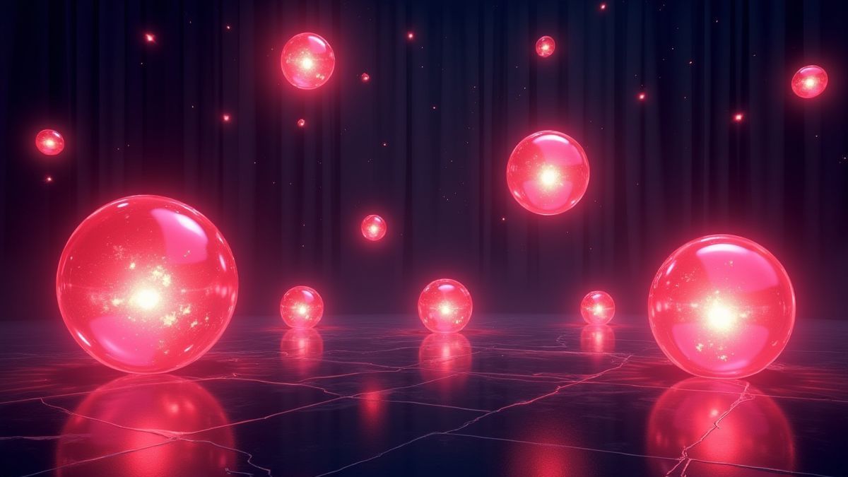 Heldere plasma ballen in een futuristische omgeving.