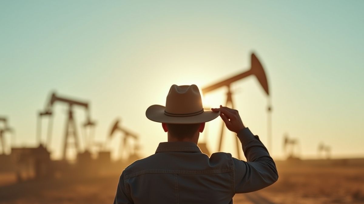 Cowboy naast oliebronnen in Texas.