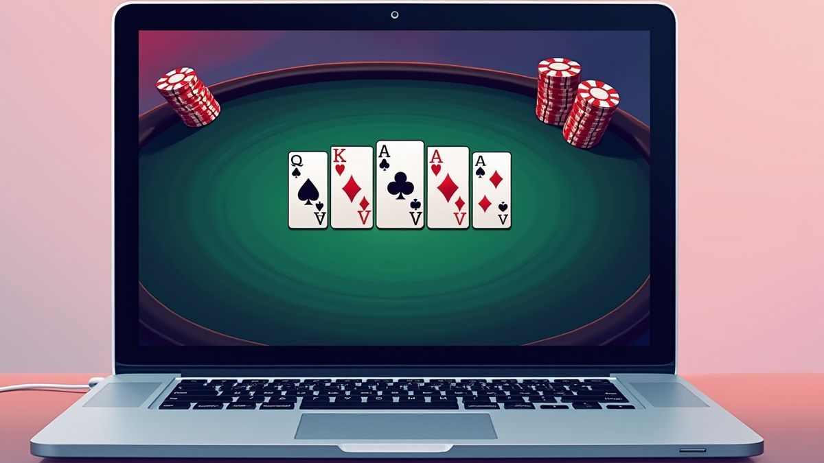 Ordenador portátil mostrando una interfaz de juego de póker