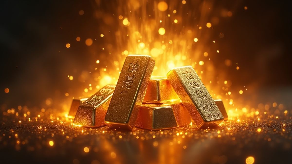 Barres d'or, d'argent et de bronze brillantes d'énergie magique.