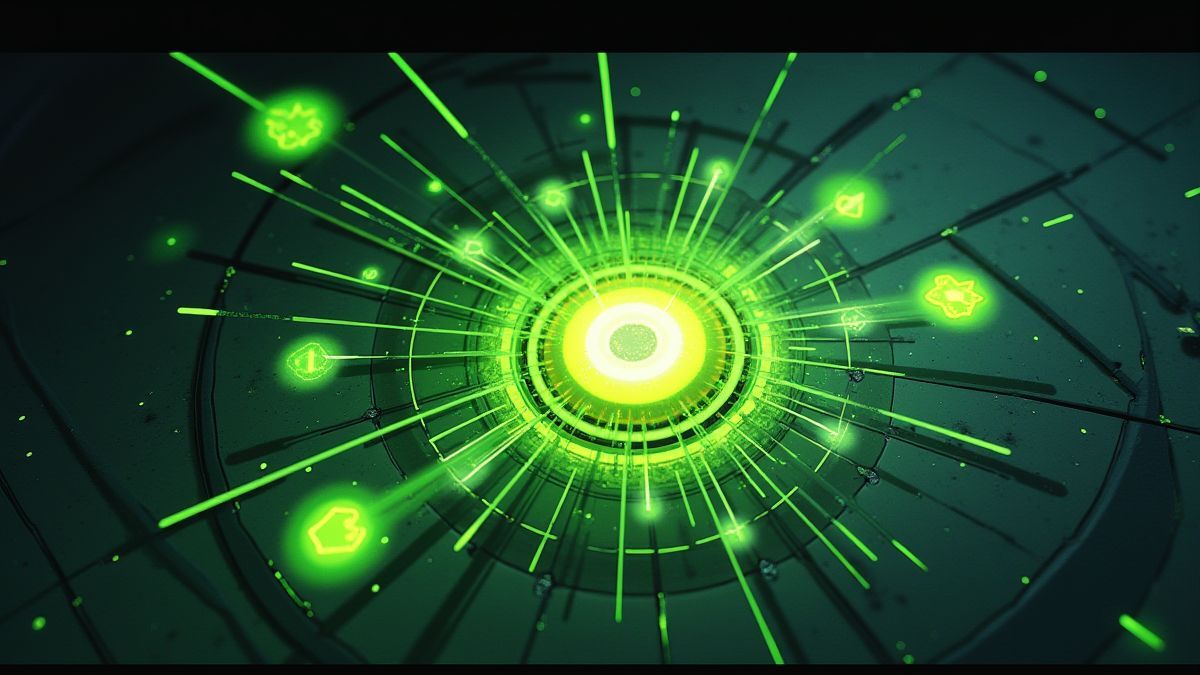 Vibrant symbols like green potions and question marks on a reel.