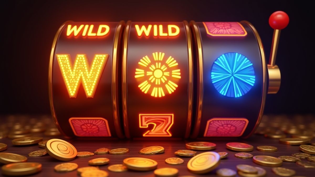 Spielautomat mit leuchtenden Wild- und Scatter-Symbolen.