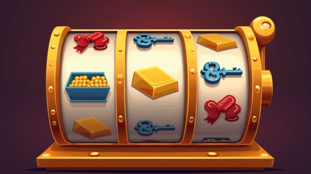 Draaiende rollen met symbolen van goudstaven en sleutels.