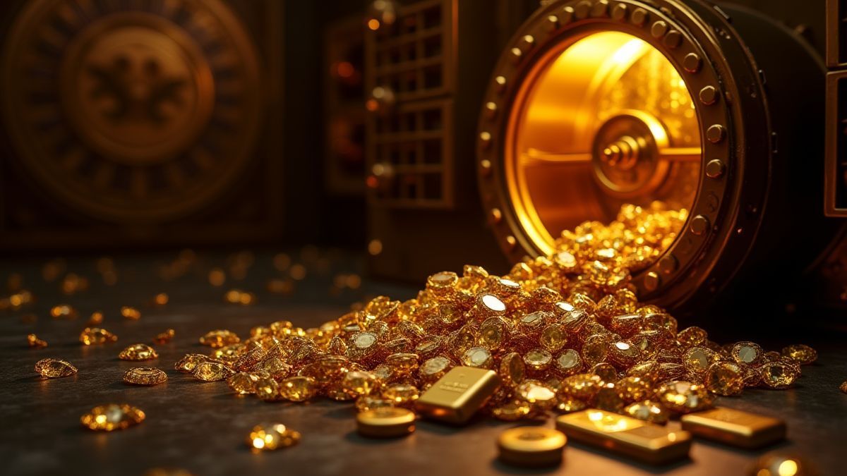 Uma câmara de cassino com barras de ouro e diamantes.