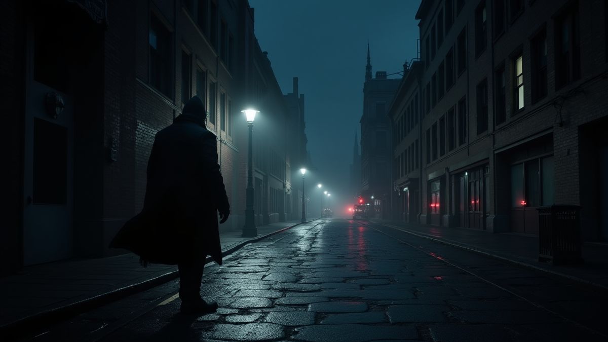 Straßen von Gotham City mit einer geheimnisvollen Atmosphäre.