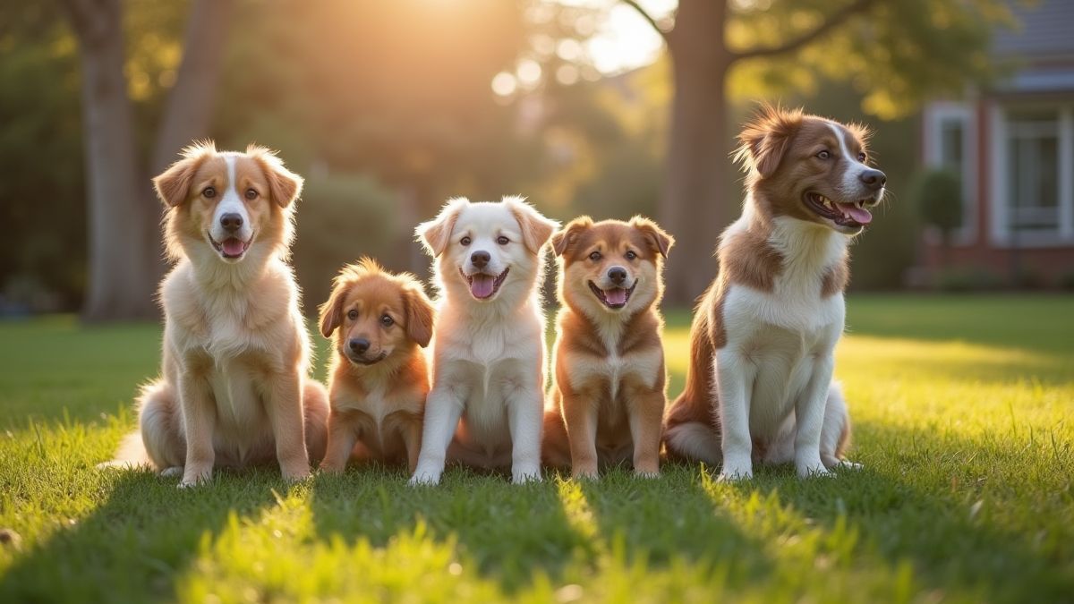 Perros juguetones en un parque suburbano.