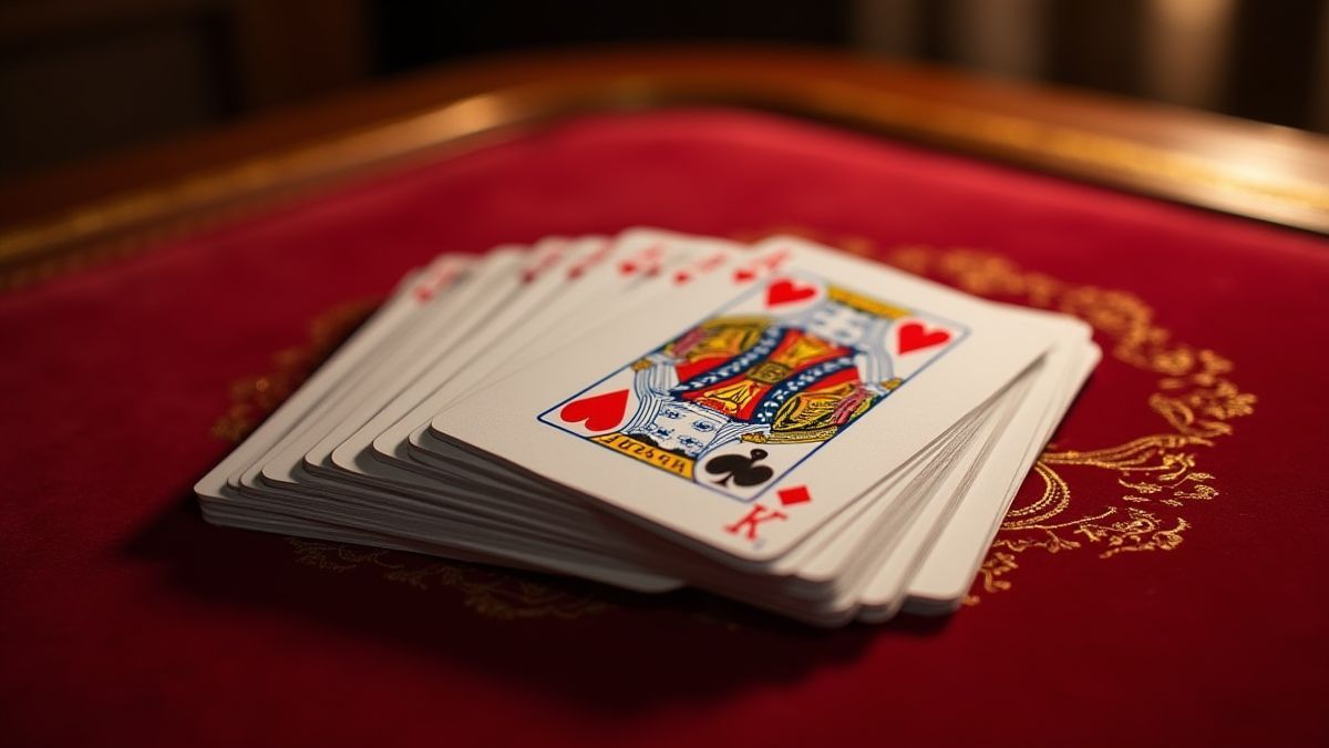 Una baraja de cartas sobre una mesa de terciopelo con bordes dorados.