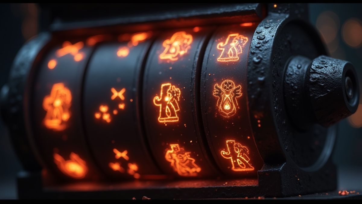 Carretéis giratórios com símbolos Scatter brilhantes em estilo gótico.