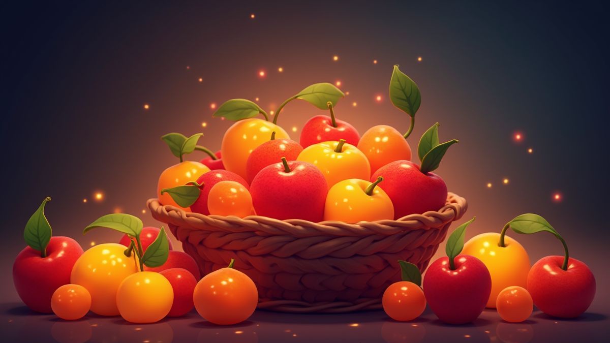 Un cesto de frutas lleno de colores vibrantes.