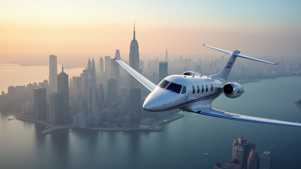 Private jet flying over iconic world landmarks.