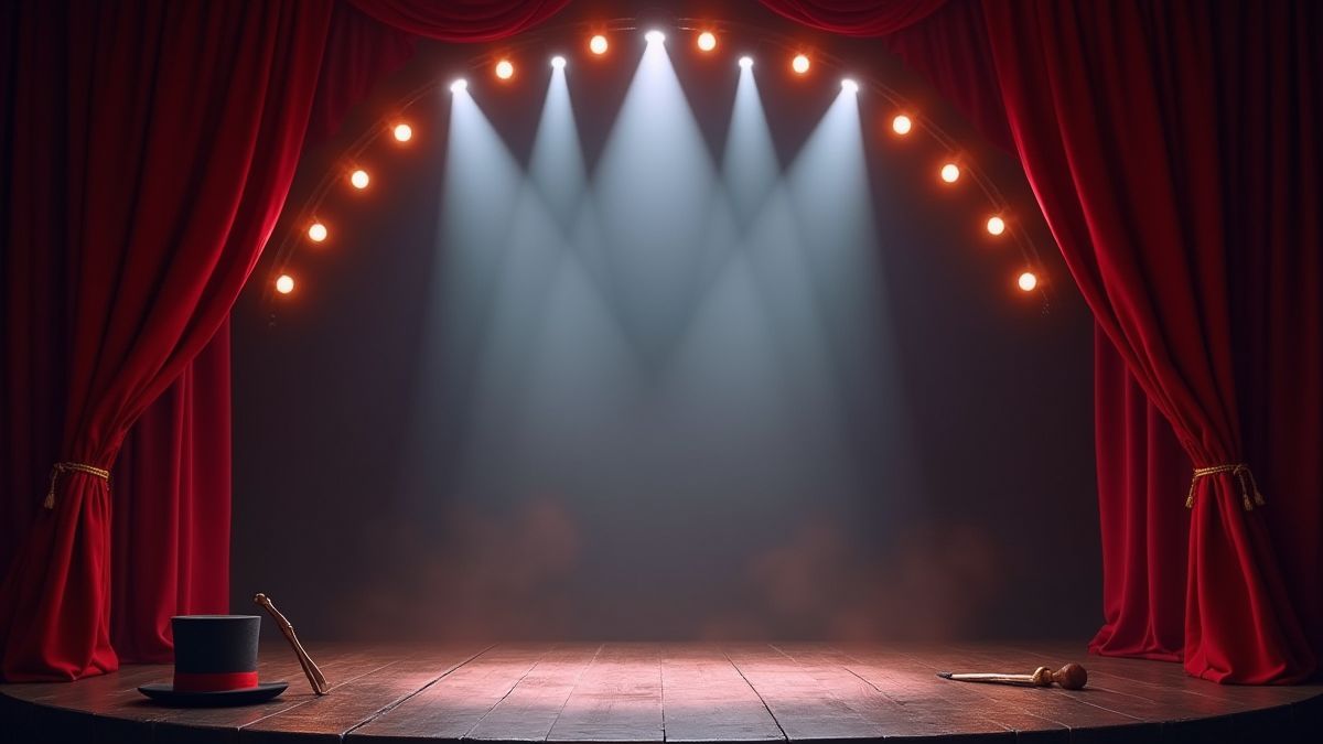 Um palco de teatro cheio de luzes mágicas.