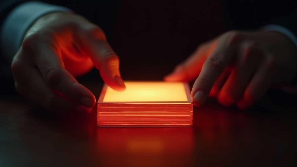 Mãos de mágico ajustando cartas mágicas.