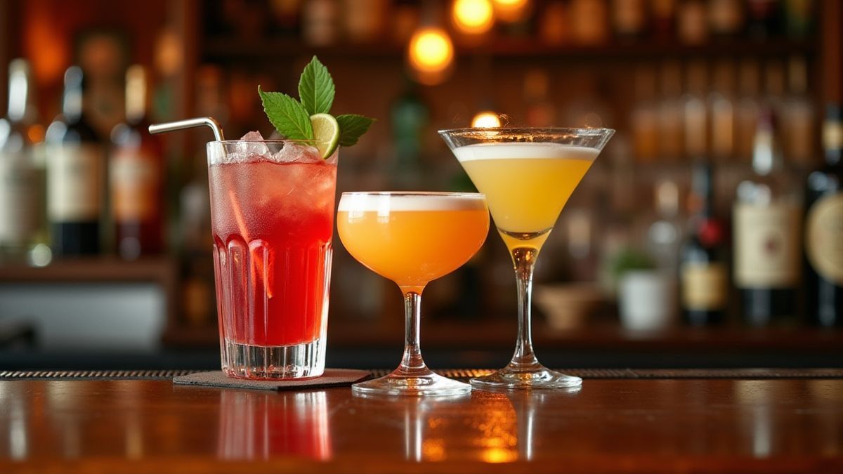 Coquetéis elegantes em um balcão com estilo dos anos 20.
