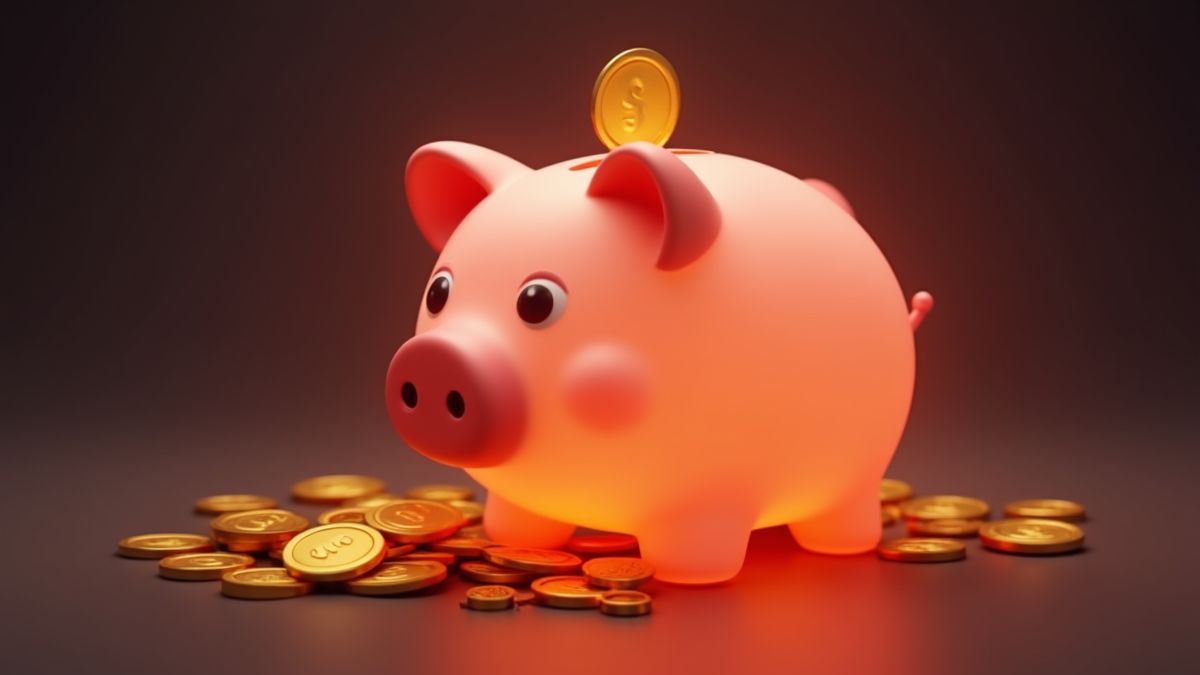 Animiertes Sparschwein mit goldenen Münzen.