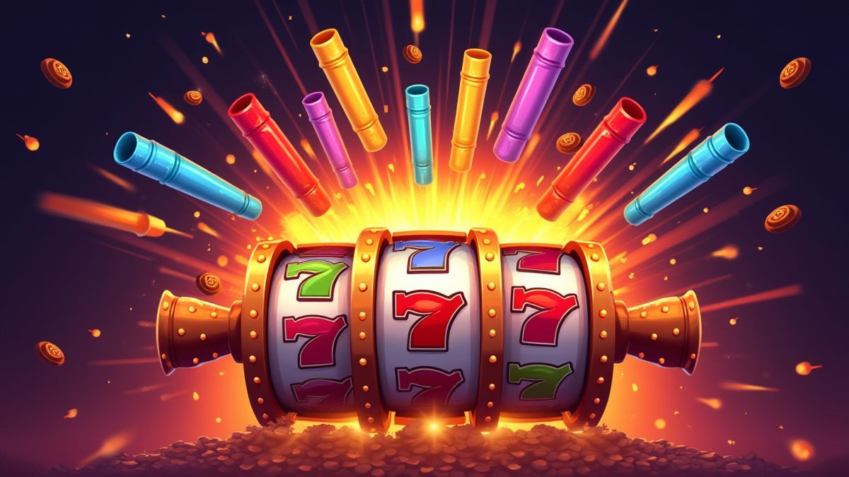 Bâtons de dynamite explosant sur les rouleaux d'une machine à sous.