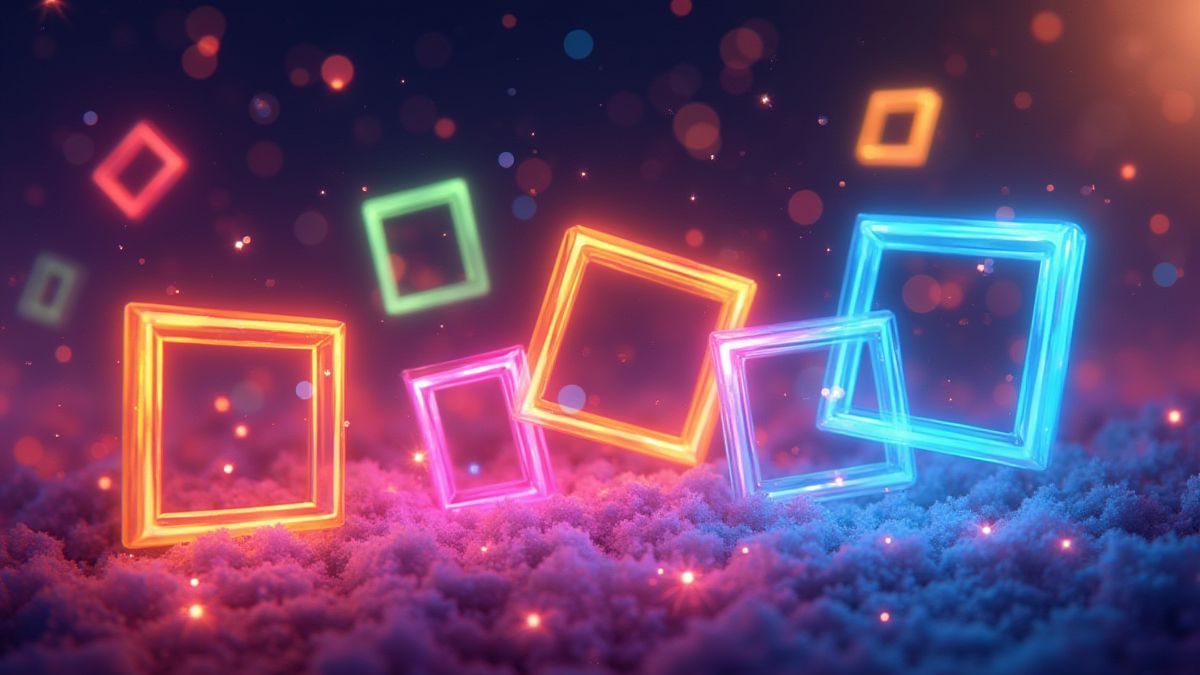 Bunte Rahmen fallen und leuchtende Multiplikatoren.