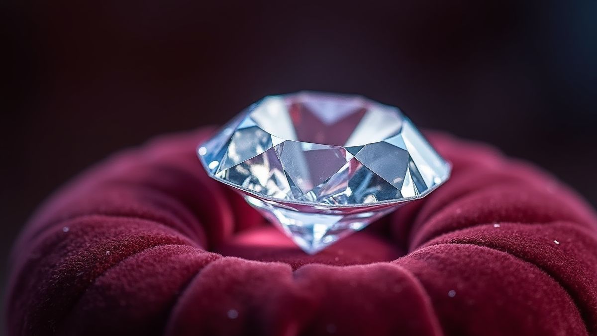 Diamante brillante sobre un cojín de terciopelo.