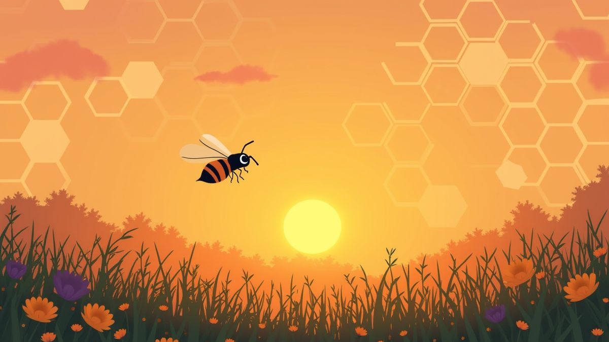 Une abeille volantsur un champ au coucher du soleil