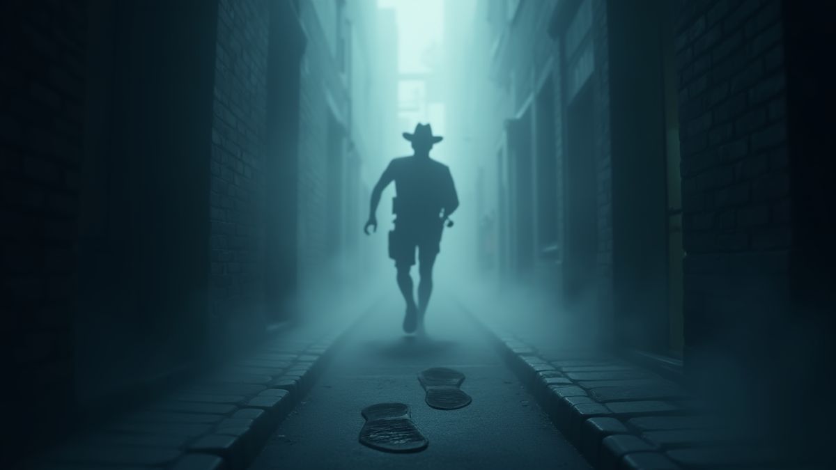 Police chase in an alley with mysterious footprints.