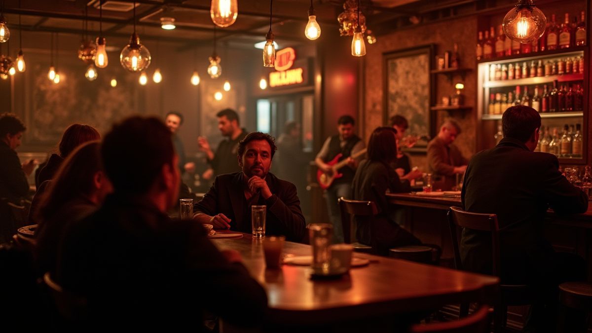 Gemütliche Bar mit Live-Jazzmusik und sanfter Beleuchtung.