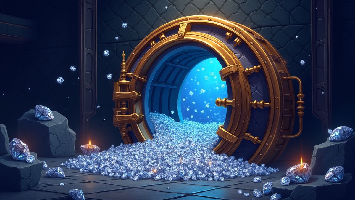 Bóveda lujosa llena de diamantes y tesoros.