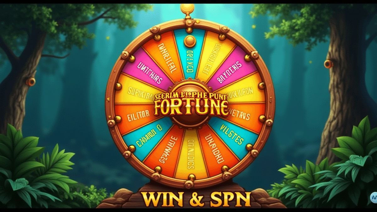 Een prijzenwiel binnen een geanimeerde jungleomgeving.