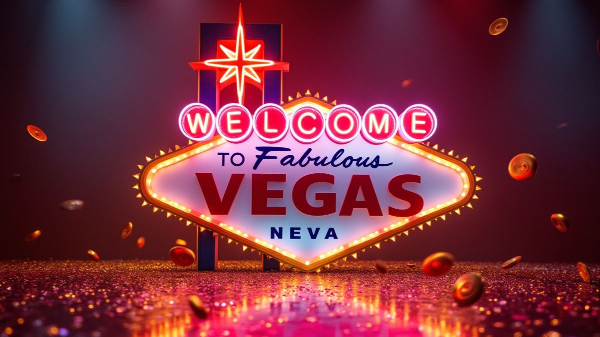 Vegas-Bühne mit Lichtern und goldenen Platten.