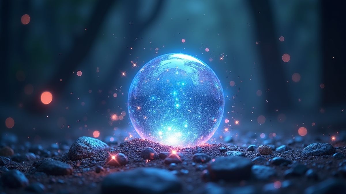 Una bola de cristal brillante rodeada de energía mágica.