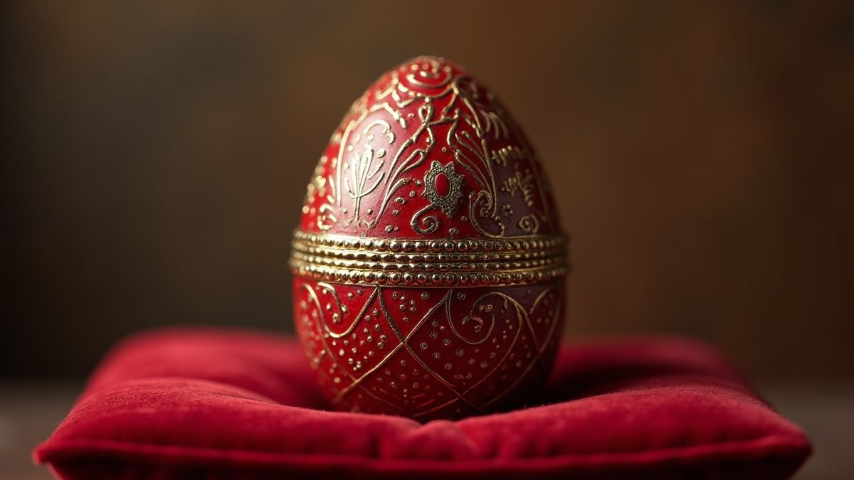 Ovo Fabergé sobre um cushion de veludo