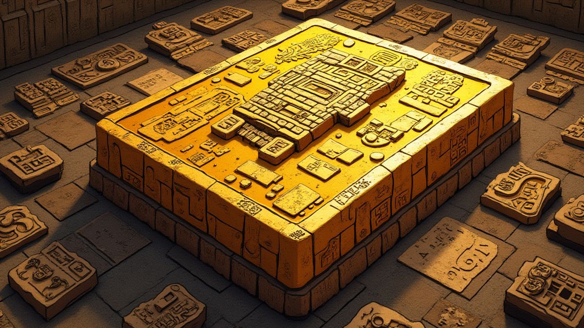 Gouden blok met oude Azteekse gravures