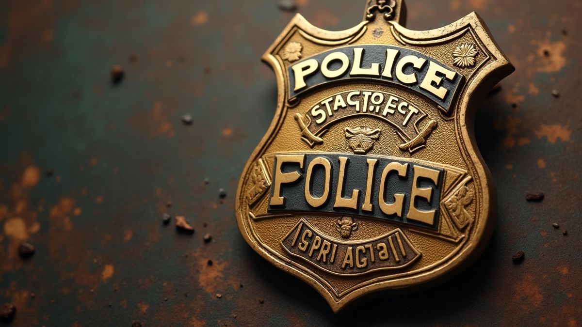 Imagen de una placa de policía vintage con un toque cómico.