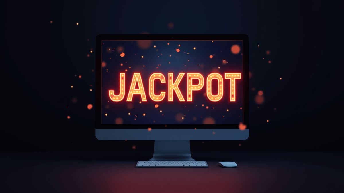 Computer screen showing a glowing jackpot icon