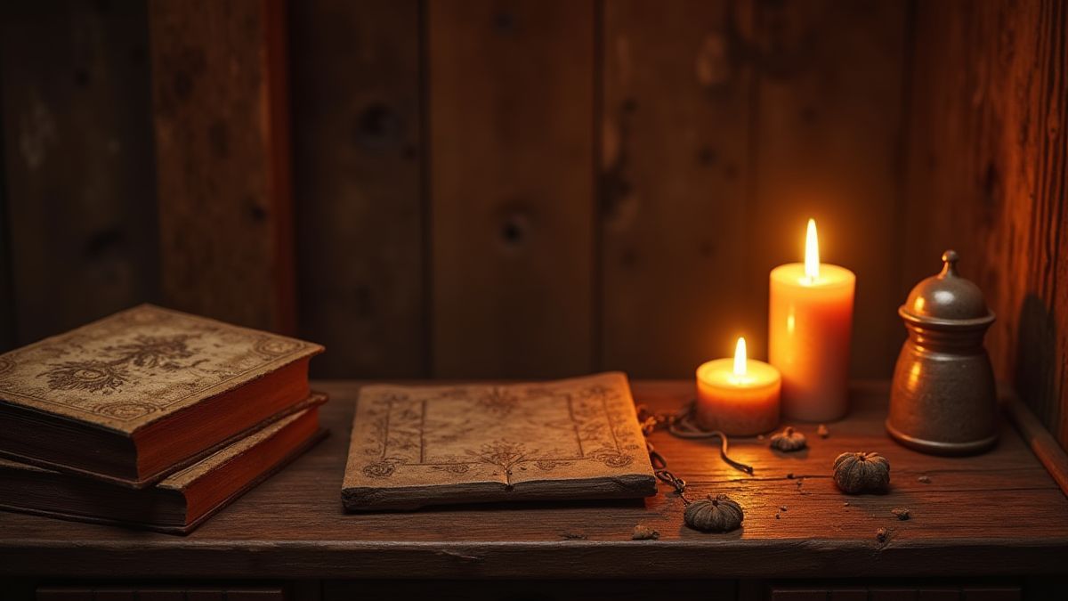 Configuração de jogo com tema medieval e velas brilhando.
