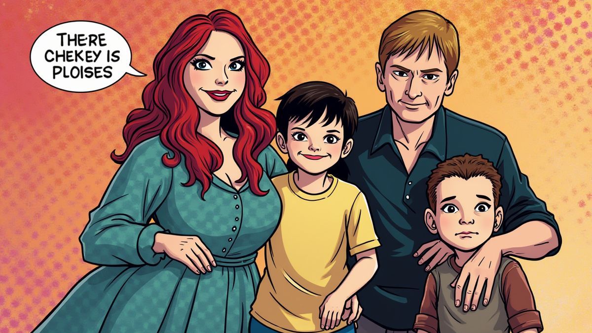 Representación estilo cómic de la familia Osbourne.