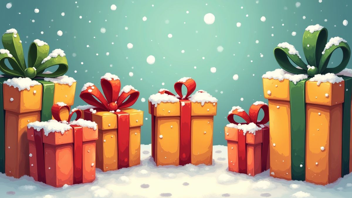 Cajas de regalo en un entorno festivo estilo dibujo animado.